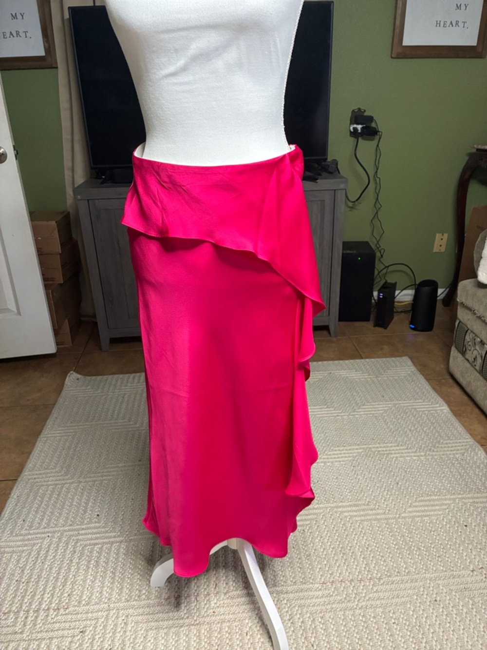 Express Women's Hot Pink Ruffle Midi Skirt
